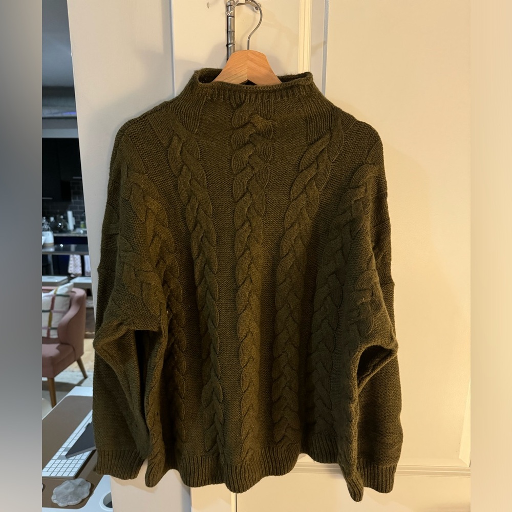 Madewell Braided Mock Neck Sweater - Dark Olive Green XXL